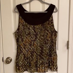 Serenade Brown Green Orange Lovely Print Semi-Sheer Polyester Tank Top Size 2X